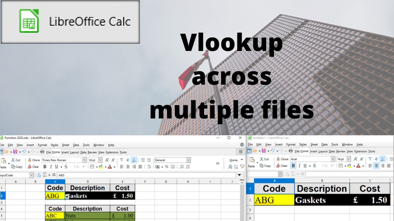 How to create a Vlookup across multiple files in LibreOffice Calc