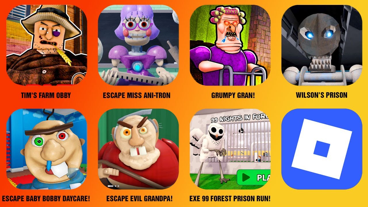 ROBLOX HALLOWEEN: GRUMPY GRAN!, ESCAPE MISS ANI-TRON, TIM'S FARM OBBY, EXE 99 FOREST PRISON RUN.....