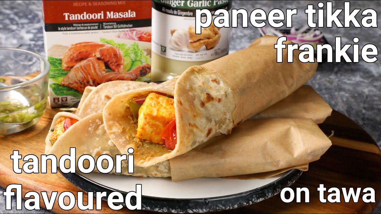 tandoori paneer tikka frankie roll recipe - street style | paneer tikka kathi roll recipe - hebbars