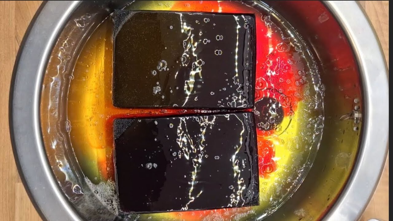 ASMR Sponge squeezing. Big black epoxy sponges with dish soap jelly❤️🧡💛 