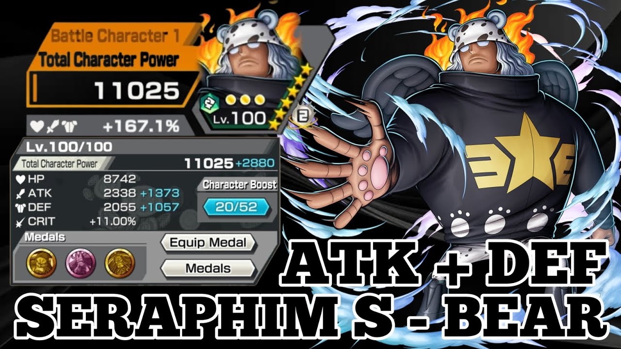 SERAPHIM S - BEAR SET MEDAL ATK + DEF GAMEPLAY | ONE PIECE BOUNTY RUSH | OPBR