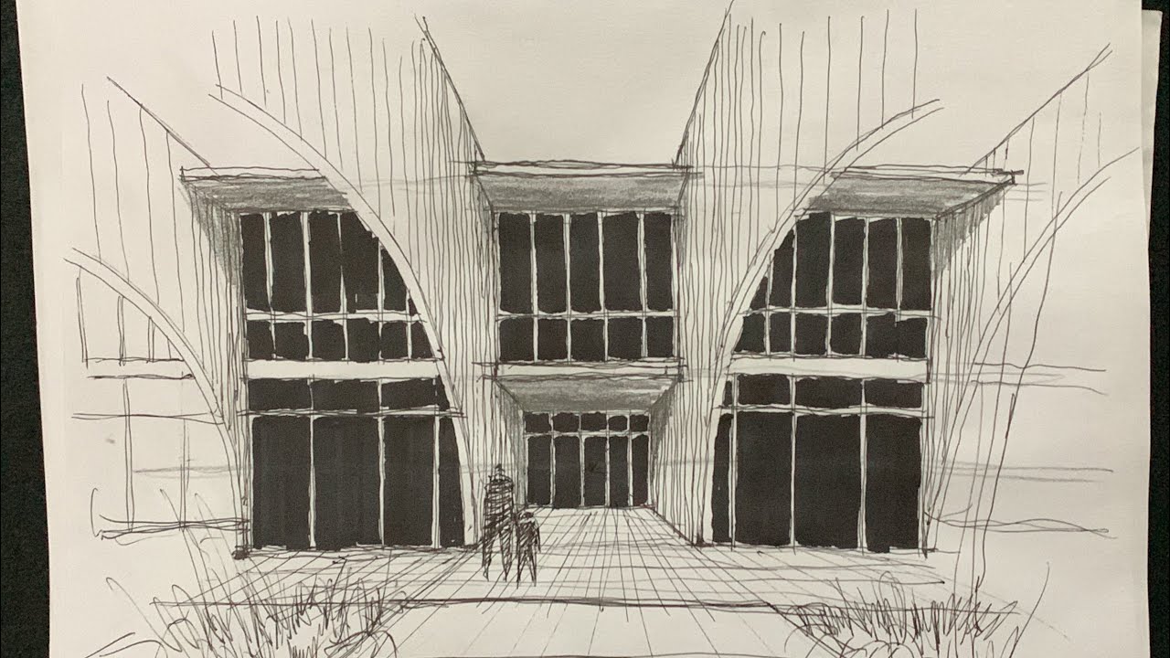 Croquis arquitectónico a un punto de fuga