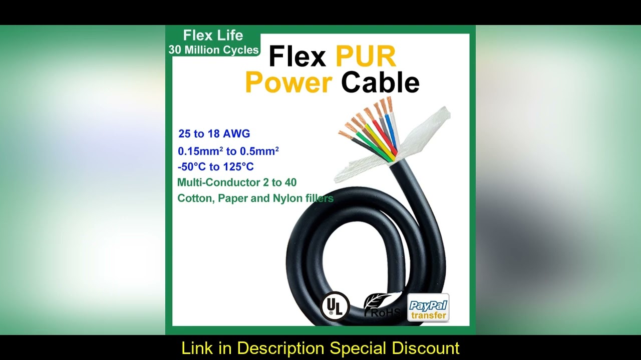 PUR Polyurethane Jacket Power Flex Chain Cable 2/3/4/5/6/7/8/10/12 Cores  Bend/Oil/Corrosion Resista