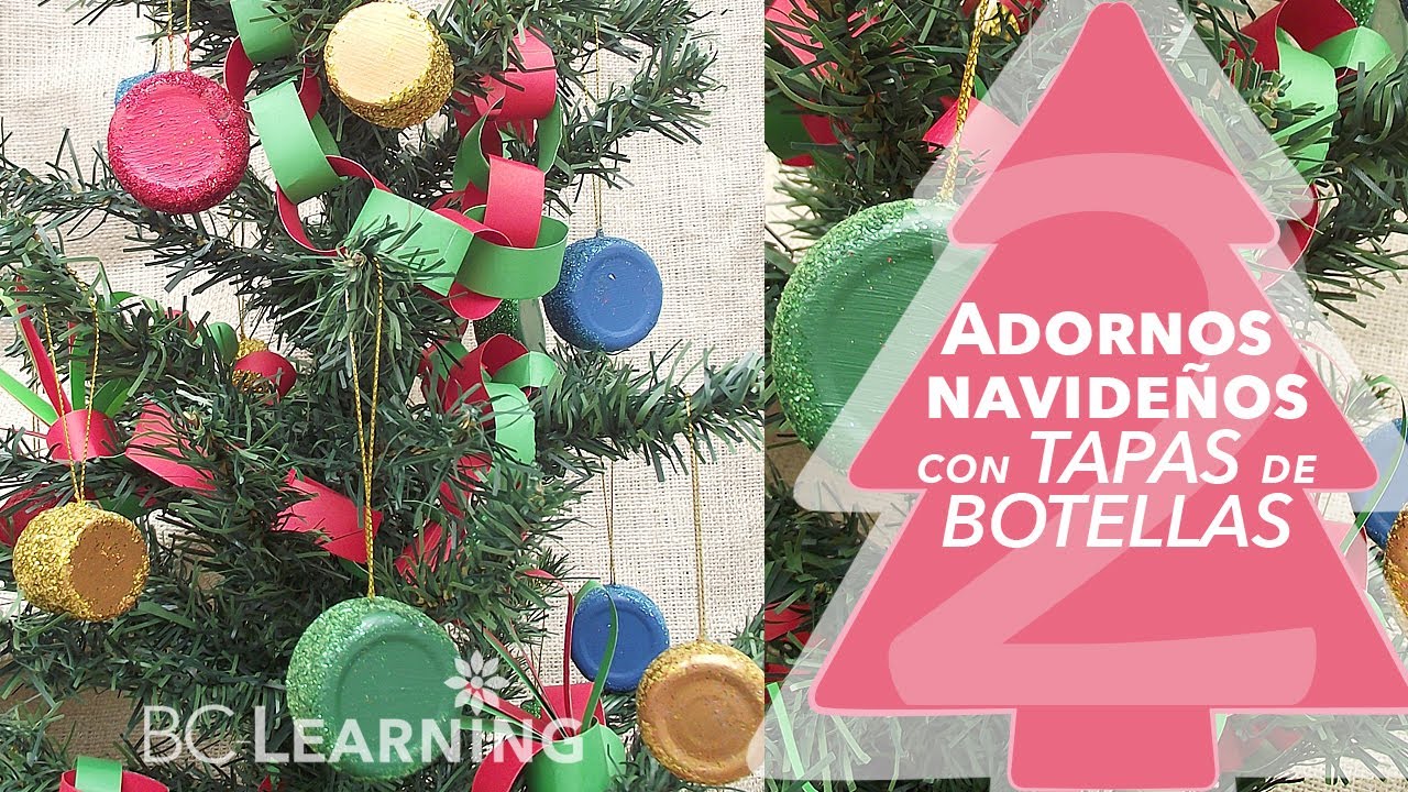 Adornos navide&ntilde;os con tapas de botellas de pl&aacute;stico