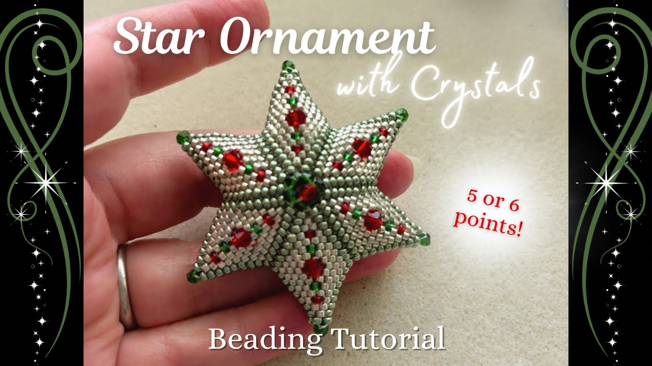 Star Ornament with Crystal Bicones | Peyote Stitch Puffy Star Beading Tutorial