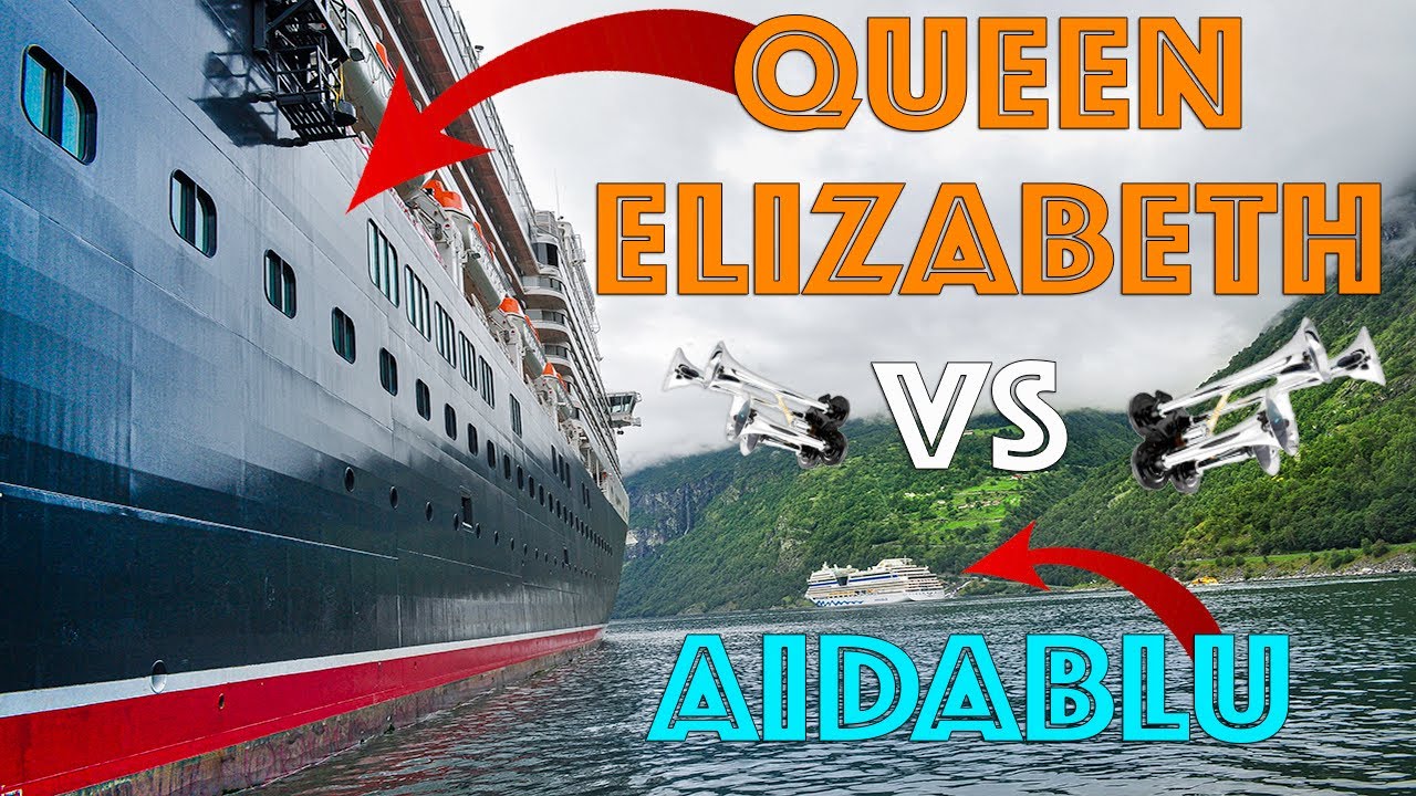 Cruise Ship Horn Battle - Aida Blu vs. Cunard Queen Elizabeth