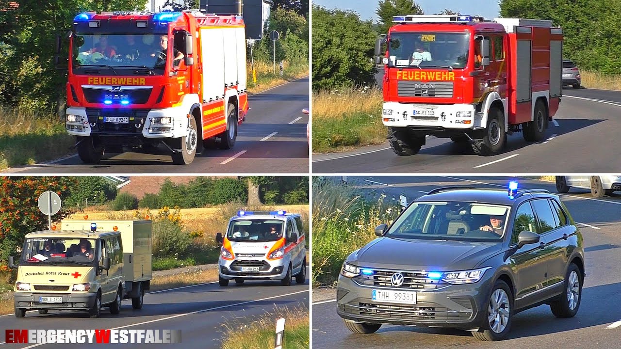 [Massiver Feldbrand in Alsdorf] - Einsatzfahrten Feuerwehr, Rettungsdienst & THW zu Großbrand