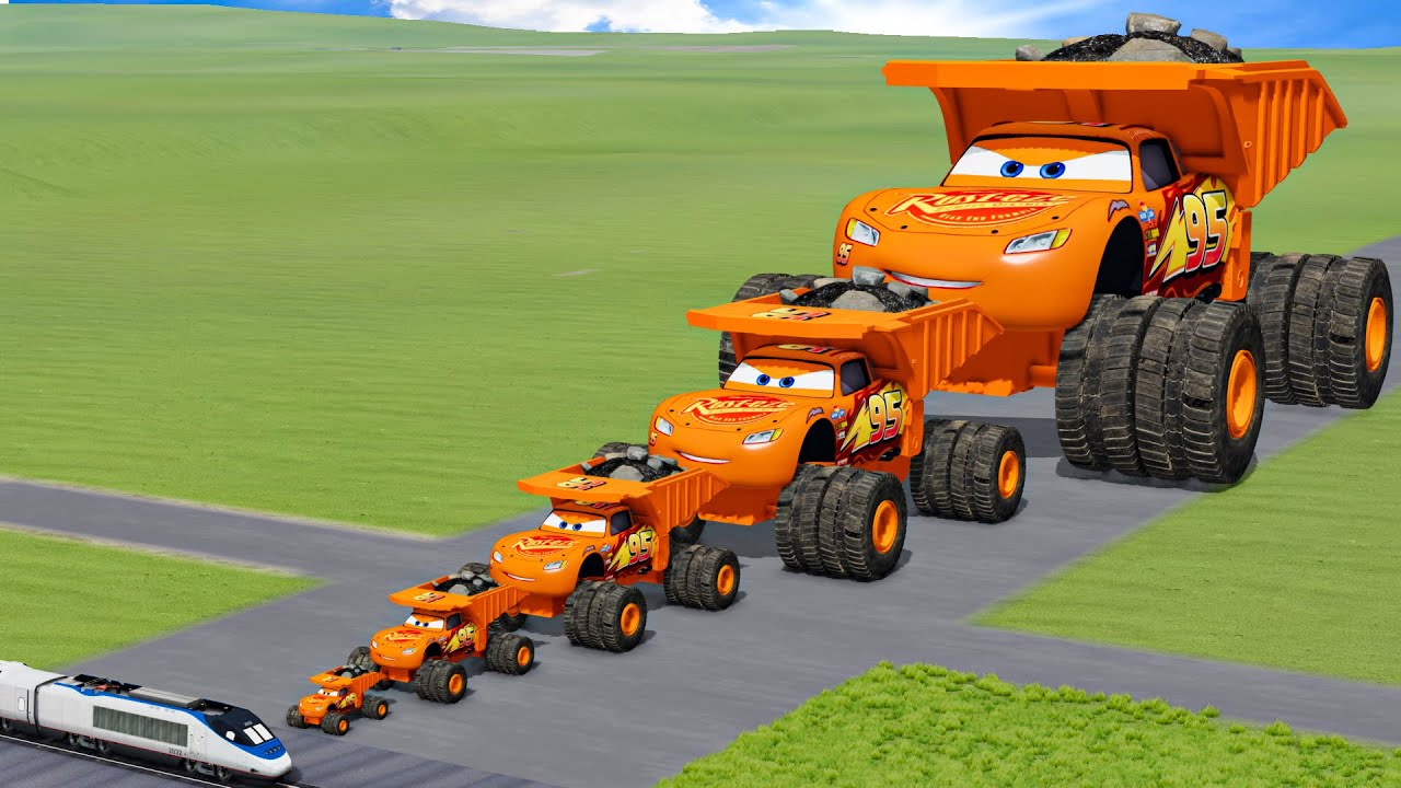 Big & Small Orange Dump Truck Lightning Mcqueen vs Train Thomas | BeamNG.Drive