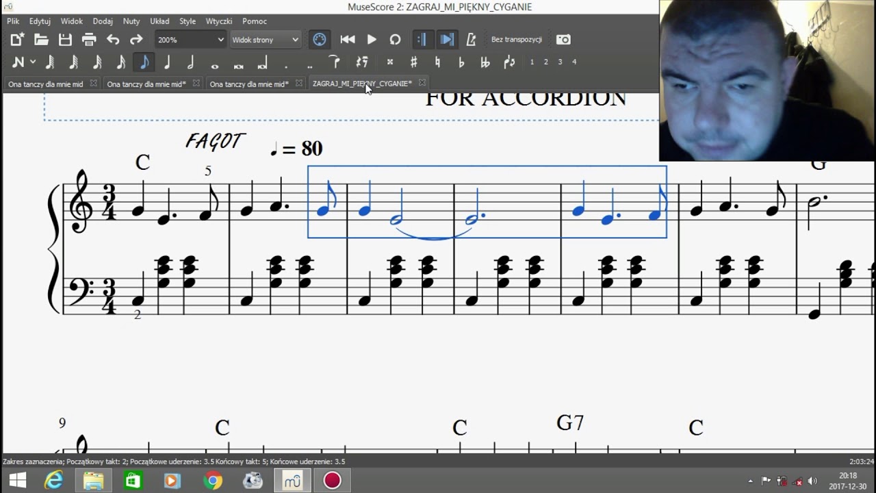 MuseScore2 Dodawanie tekstu ramki taktów