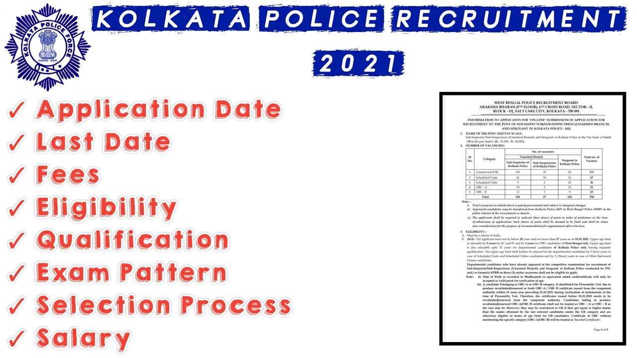 Kolkata Police Recruitment 2021 | WBP Vacancy 2021 | Official Notification ✓ Complete Details