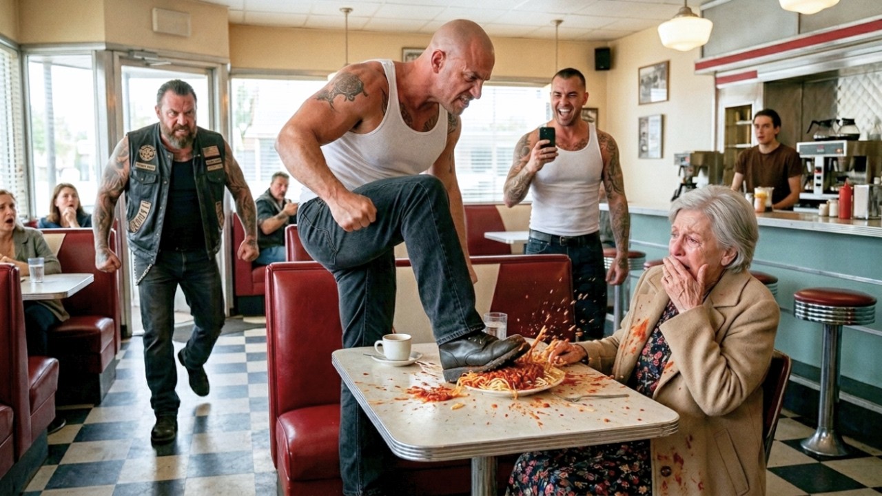 “Get Out!” Bullies Kicked Old Lady’s Food—Unaware Her Hells Angels Son Was Walking Up