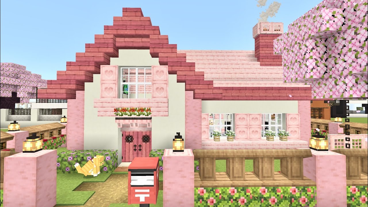 ⋆𐙚 Minecraft Be ˚⋆สอนสร้างบ้านในมายคราฟ How to Build Pink Cherry House / Tutorial🎀 🏡🧴🫧