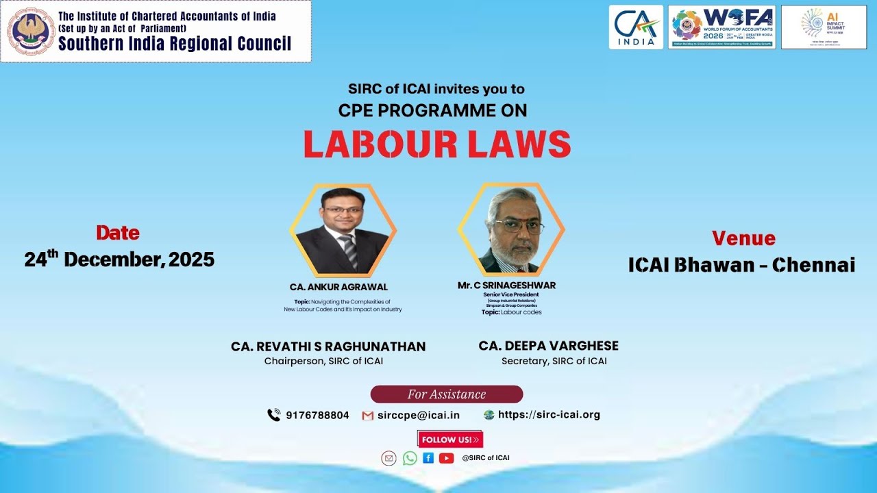 CPE Programme on Labour laws | 24th Dec 2025 | SIRC of ICAI