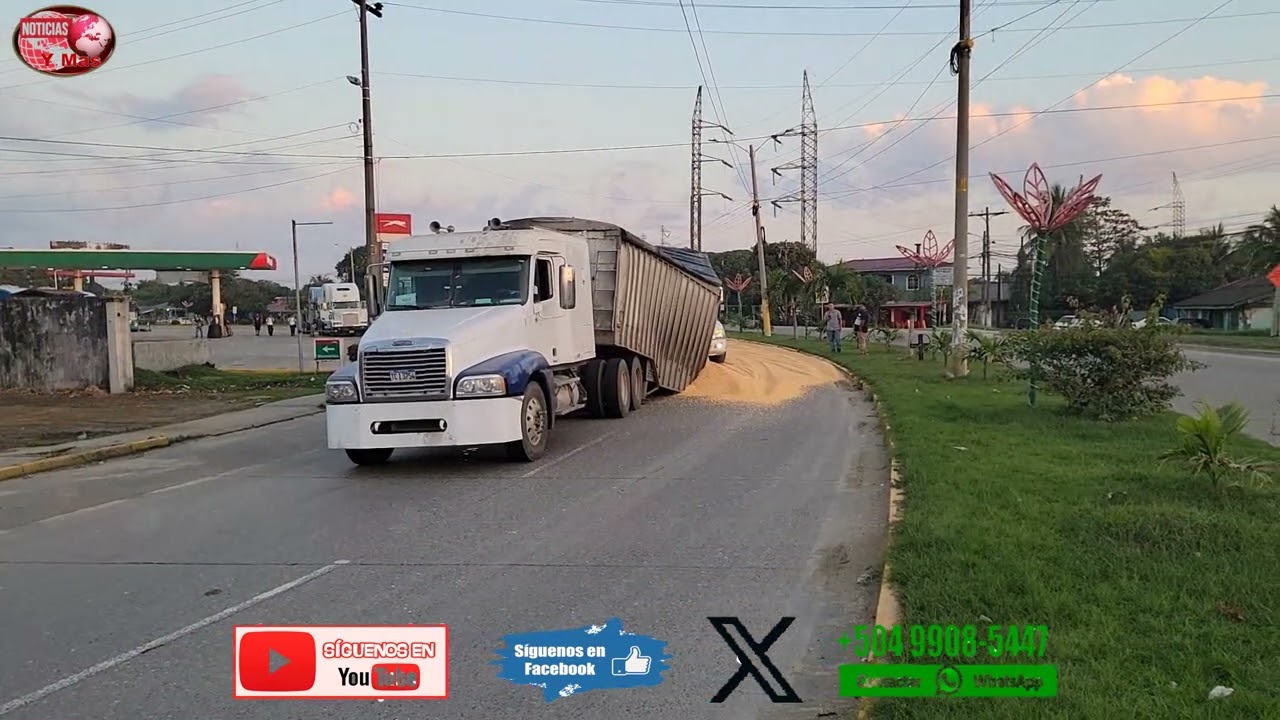 SE PARTE EN DOS, TRAILETA QUE CARGABA MAIZ AMARILLO EN PUERTO CORTES