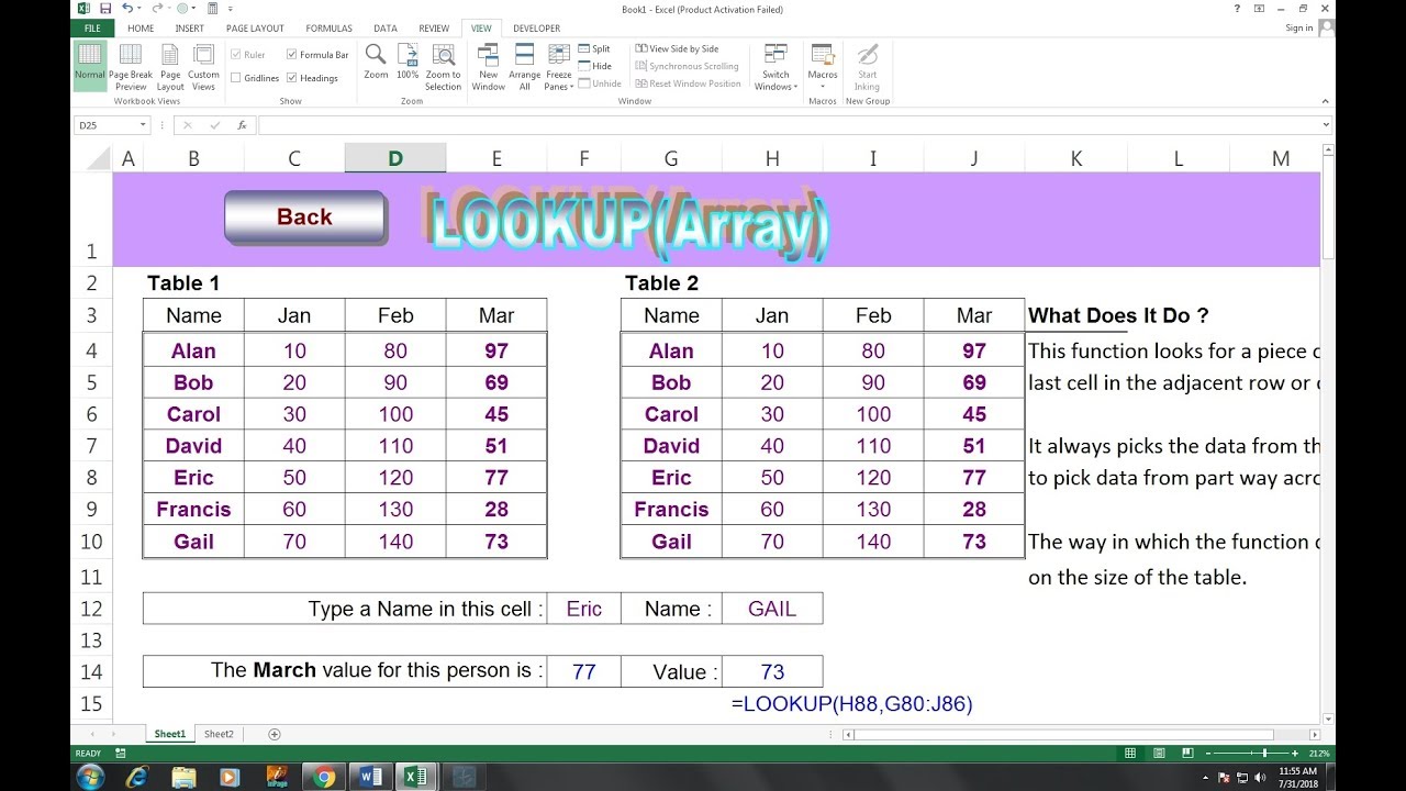 #210 MS Excel FORMULA  Lookup Array and Lookup Vector  Hindi