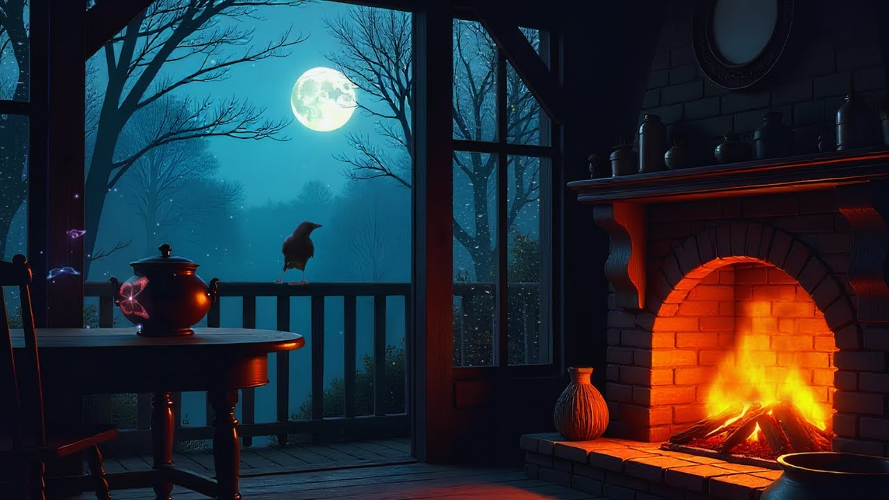 Cozy Witch cottage With Fireplace, Rain, Brewing Potions. Cozy Witch's cabin in forest ASMR Ambience