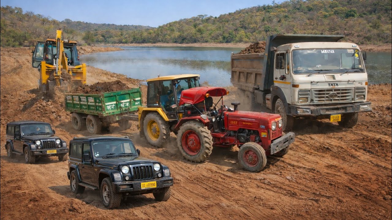 JCB 3dx Backhoe Machine Loading Mud in Two TATA Dump Track