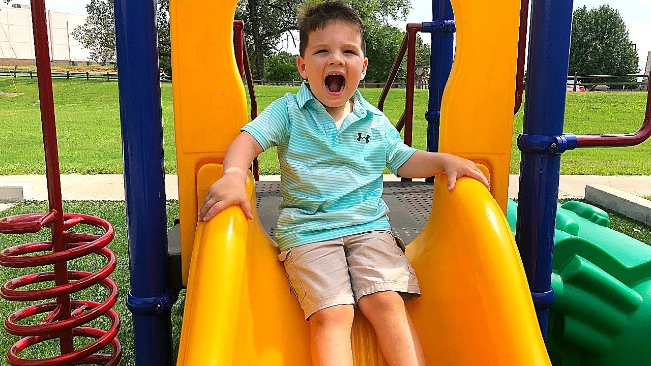Outdoor Playground Fun For Children / Family Park With Slides / Playground Song For Kids With Caleb