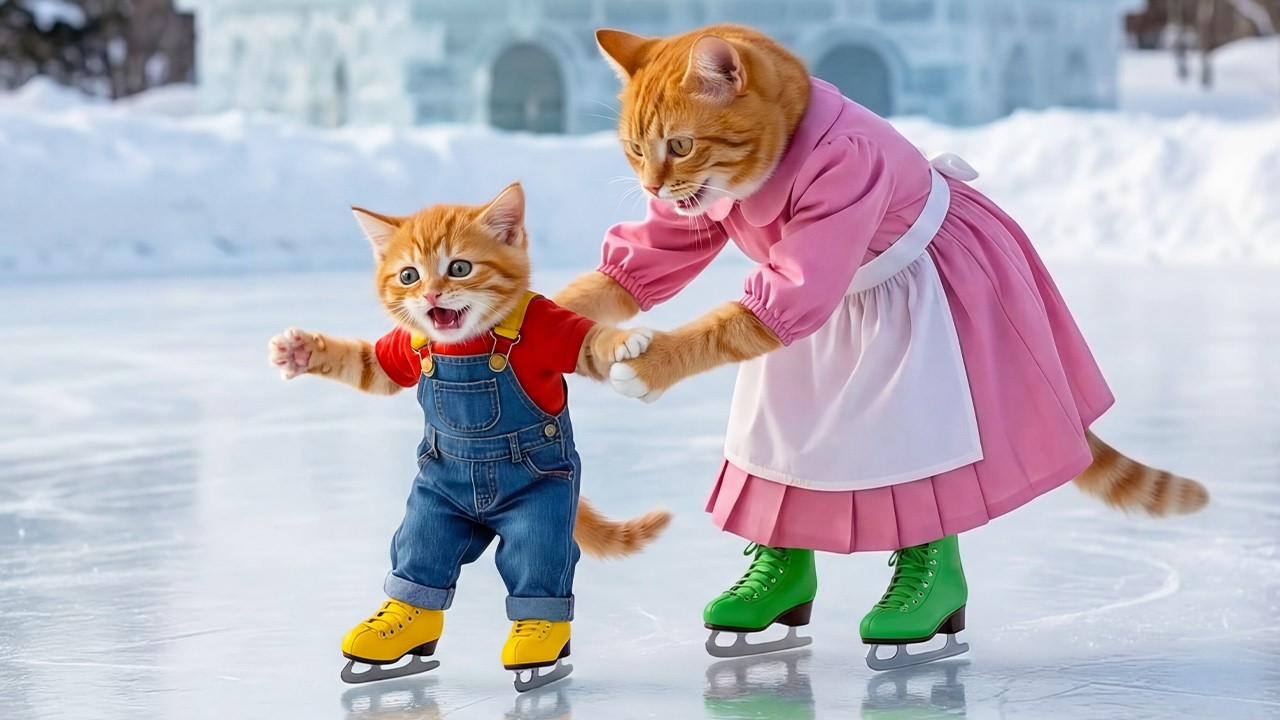 🐱❄️ Mama Cat’s Heartwarming Surprise! Kitten’s First Snow & Ski Adventure ⛷️ | Adorable Winter Story