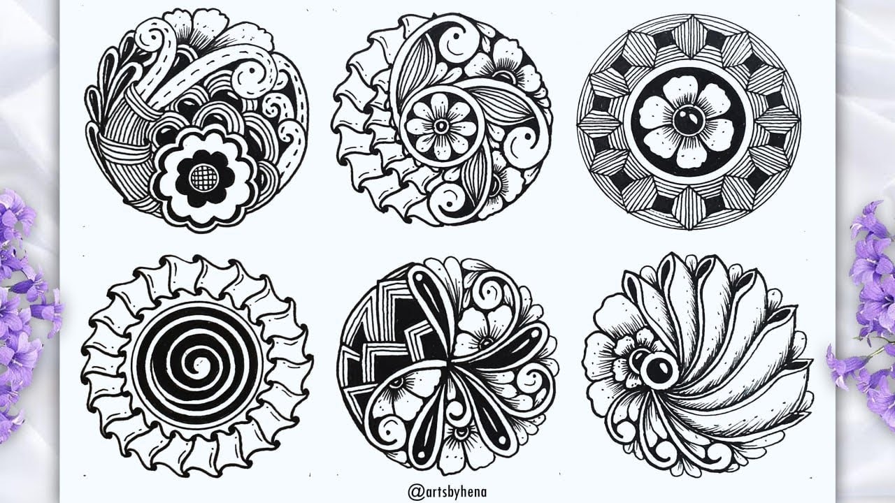 ✨6 Zentangle In Circle🌿🌼Zentangle Art 🌿🌼Doodle Art