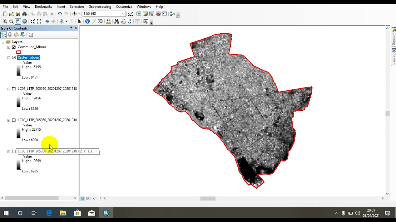 Extraire (extract) une zone d'intérêt Zone d'étude avec arcgis
