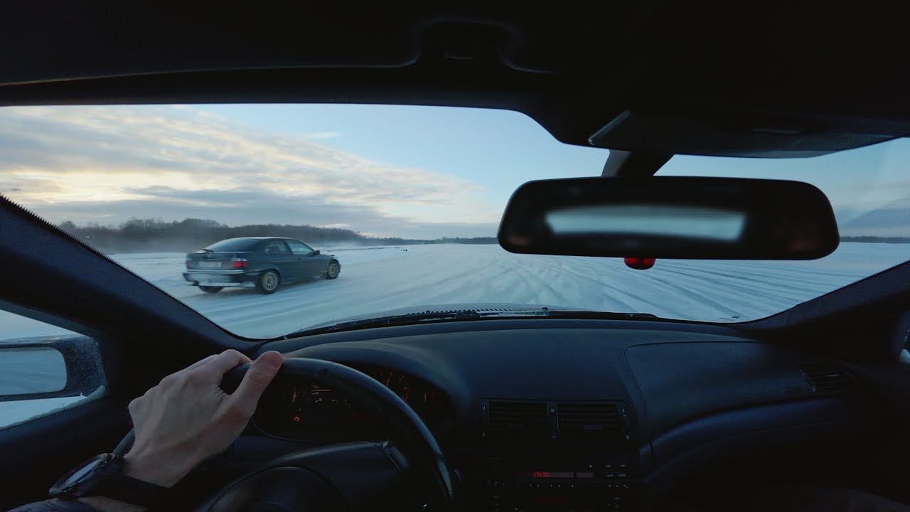 Speeder and drifting teen on ice track with BMW E46 Compact POV