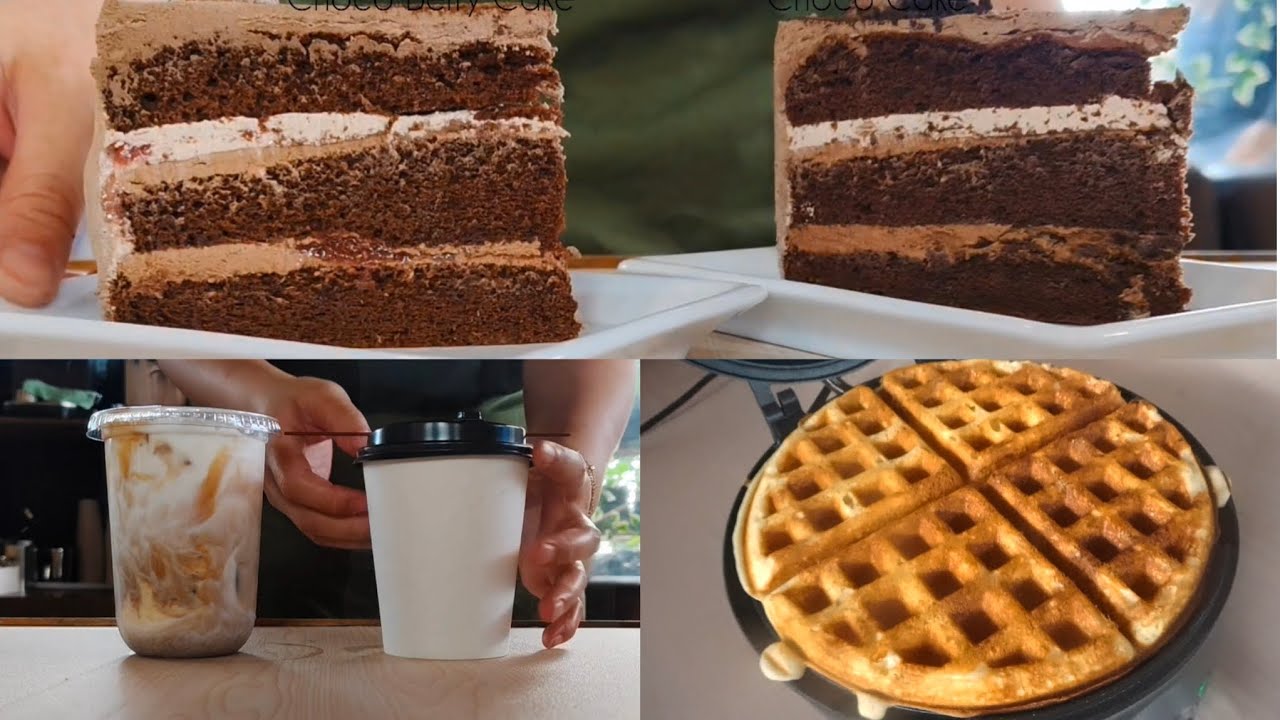 Coffee ☕ | Chocolate Cake & Choco Berry Cake 🍰 | Belgian Waffle 🧇 | Cafe Vlog 🌸
