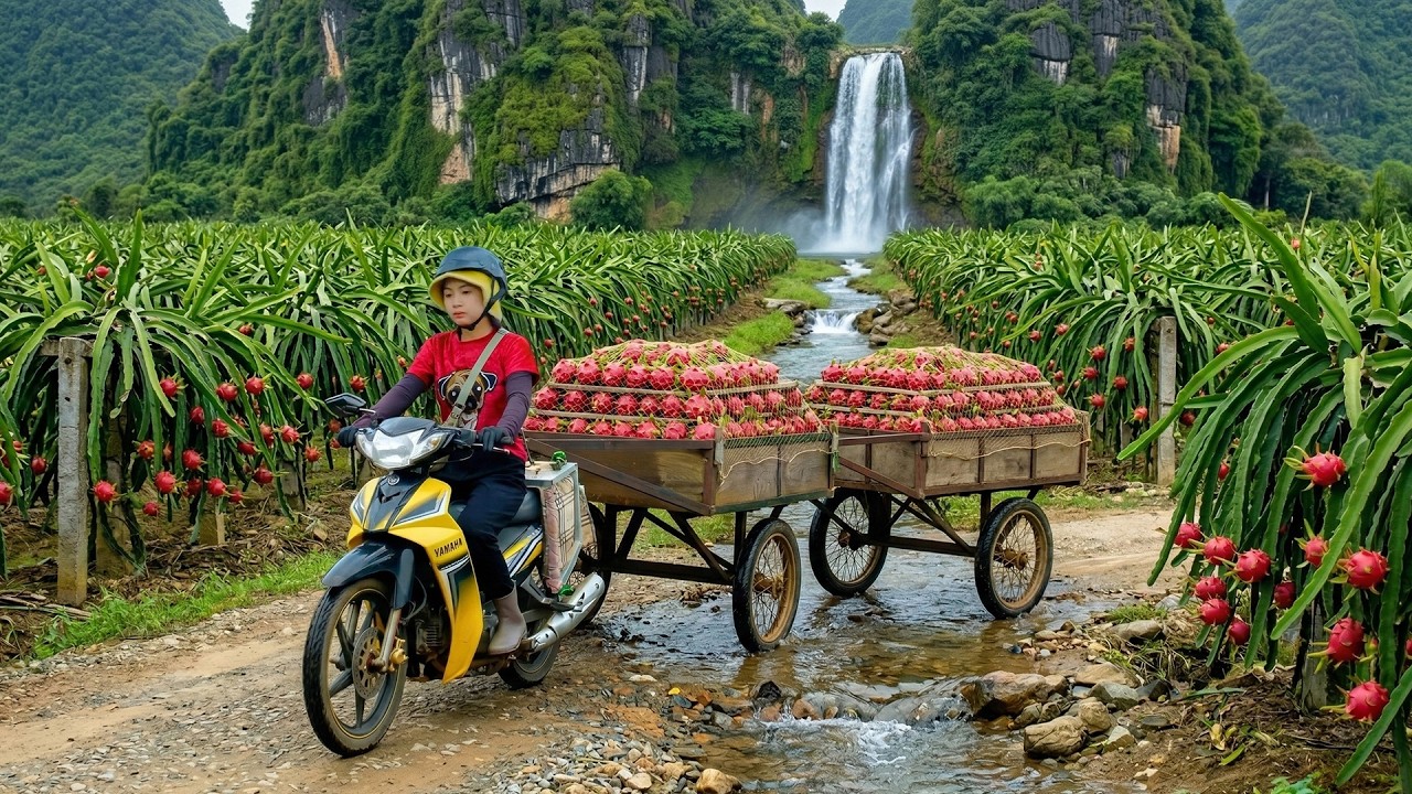 Harvest A Cart Of Red Dragon Fruit To Sell At The Market – Grow Vegetables, Store Food For Animals