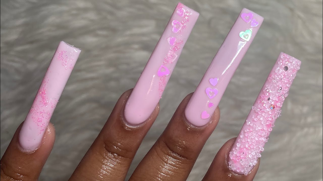 XXL Barbie Nails w/ Glitter & Hearts 🦄✨💕| XXL Tapered Square Nails | Polygel Nails | Modelones
