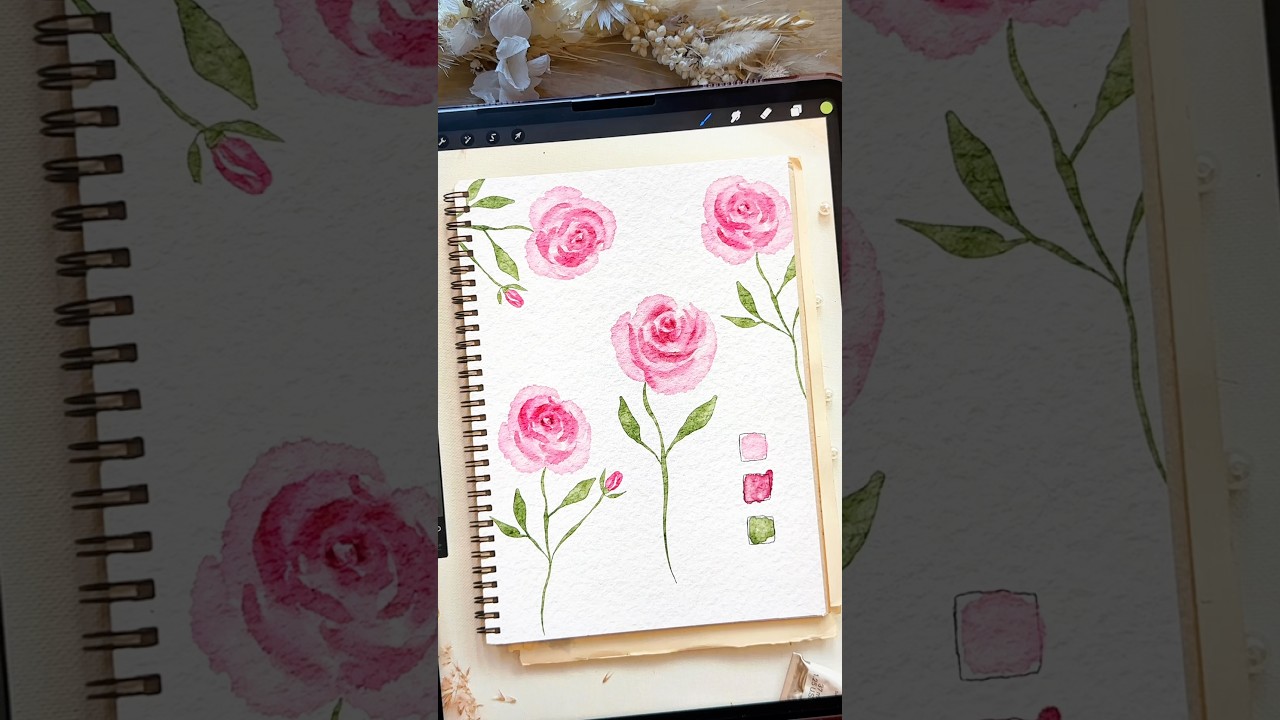 How to draw roses flower on procreate digital watercolor #procreate #digitalart #art #drawing #rose