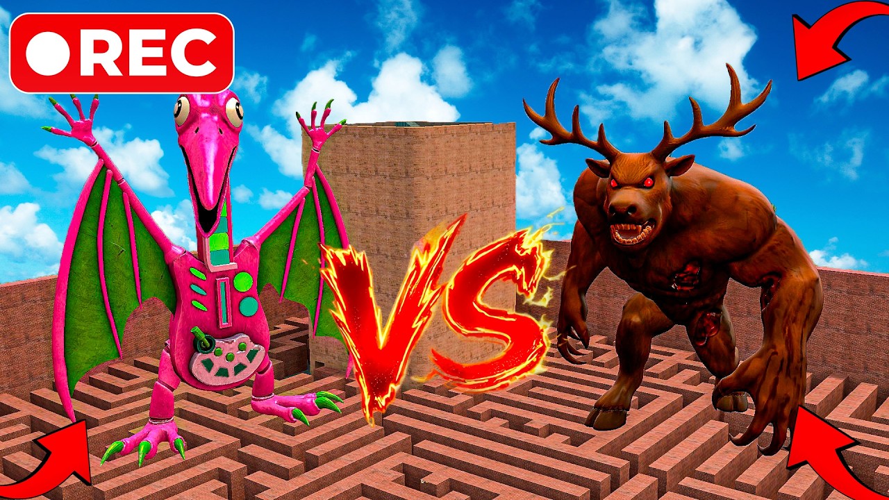 MEGA ELECTRODACTYL and MONSTER CURSED DEER PHASE 4 on GIANT MAZE in Garry's Mod !!!