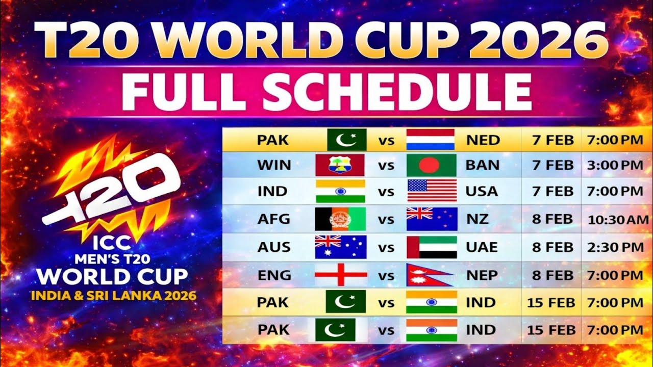 ICC T20 World Cup 2026 Complete Schedule |Pakistan, India & All Teams Match Timings #iccworldcup2026
