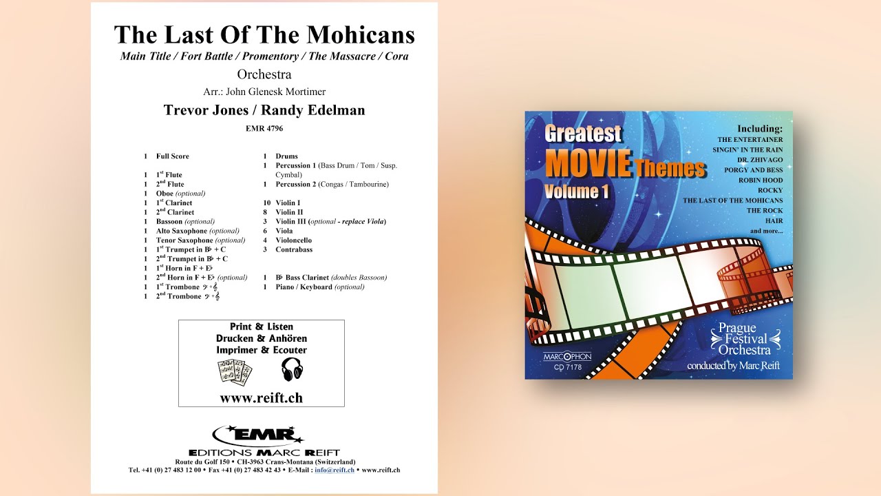 Trevor Jones / Randy Edelman: The Last of The Mohicans - Editions Marc Reift - for Orchestra