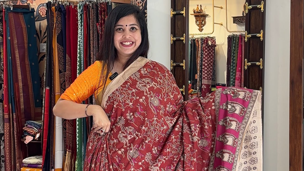 Kalamkari Handloom Pure Mulmul Cotton Sarees 