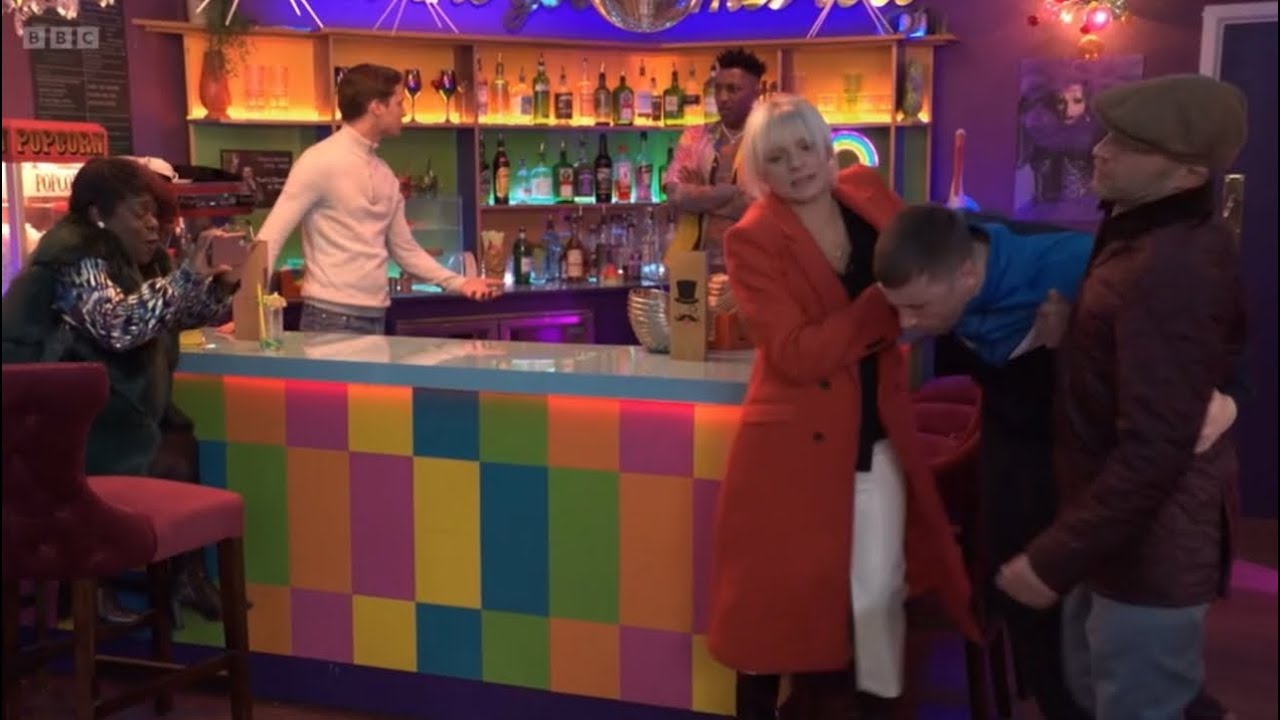 Eastenders Nicola and teddy intervene by getting harry home by hitting him in the stomach scene