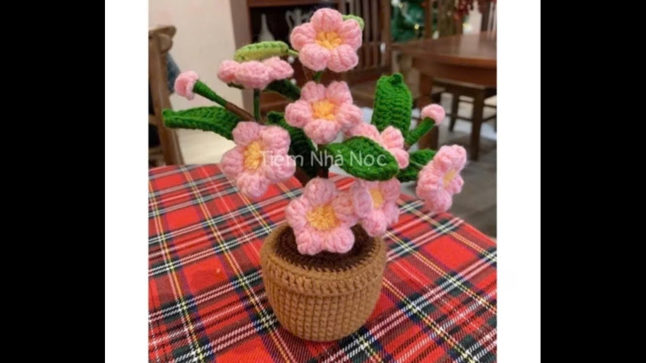 Hướng dẫn móc chậu hoa đào mini trưng tết