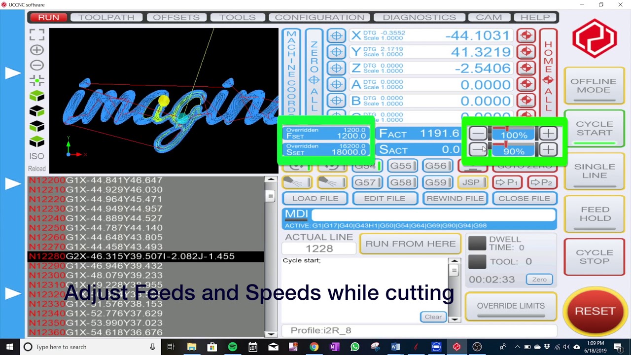 UCCNC Feed Speed Coordinates in MDI