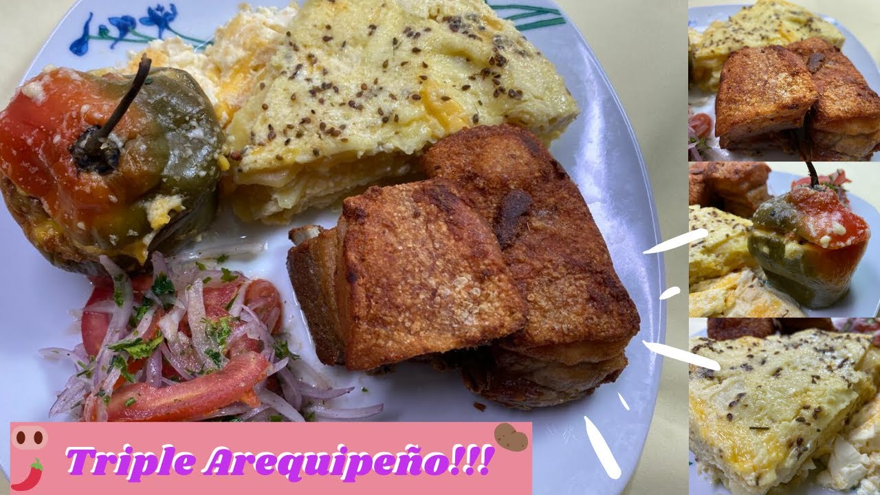 Triple Arequipeño 😋 (chicharrón de chancho 🐽, rocoto relleno 🌶, pastel de 🥔) con Ada Zegarra