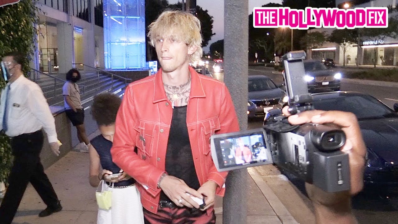 Machine Gun Kelly Speaks On New Music While Arriving To Dinner With His Daughter Casie At BOA