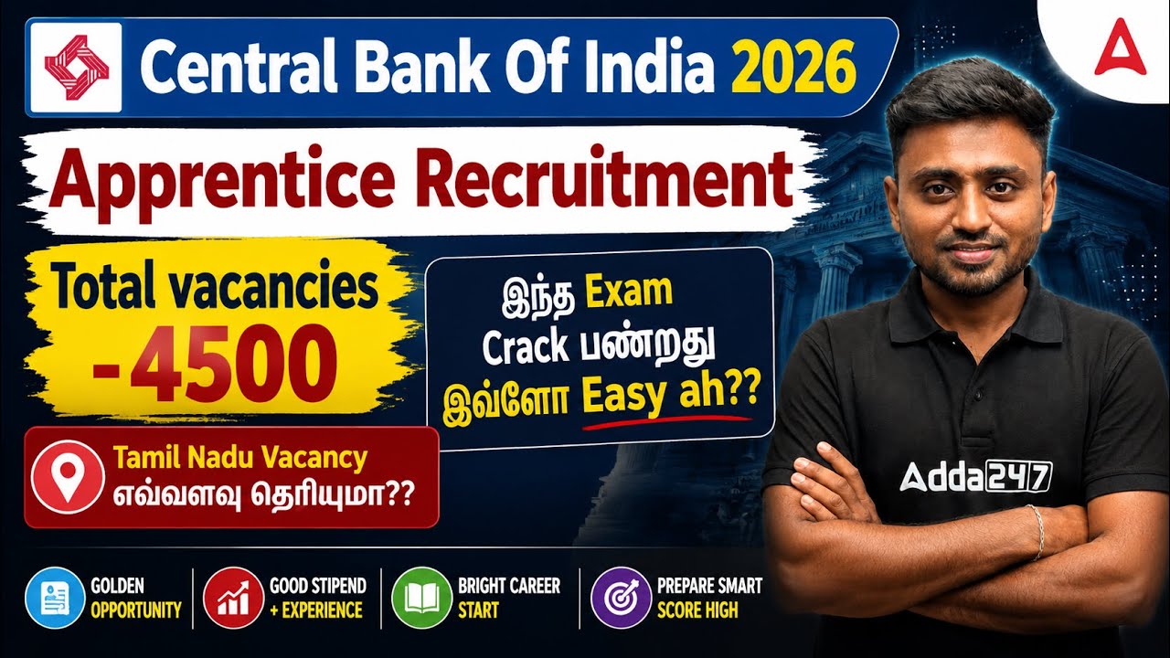 Central Bank of India Apprentice Recruitment 2026 Tamil | Total Vacancy in Tamilnadu? Exam Level?