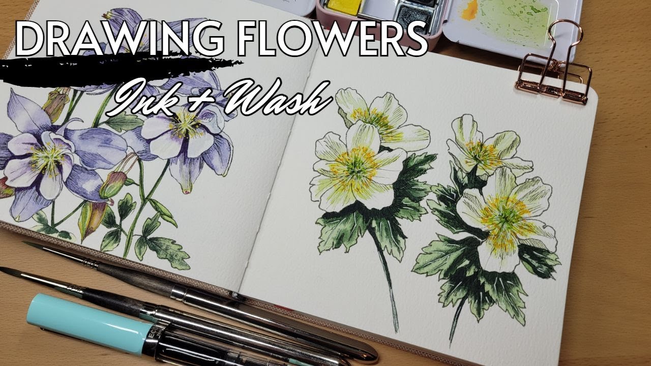 How I Sketch Flowers | Ink & Wash | Freehand No Pencil!