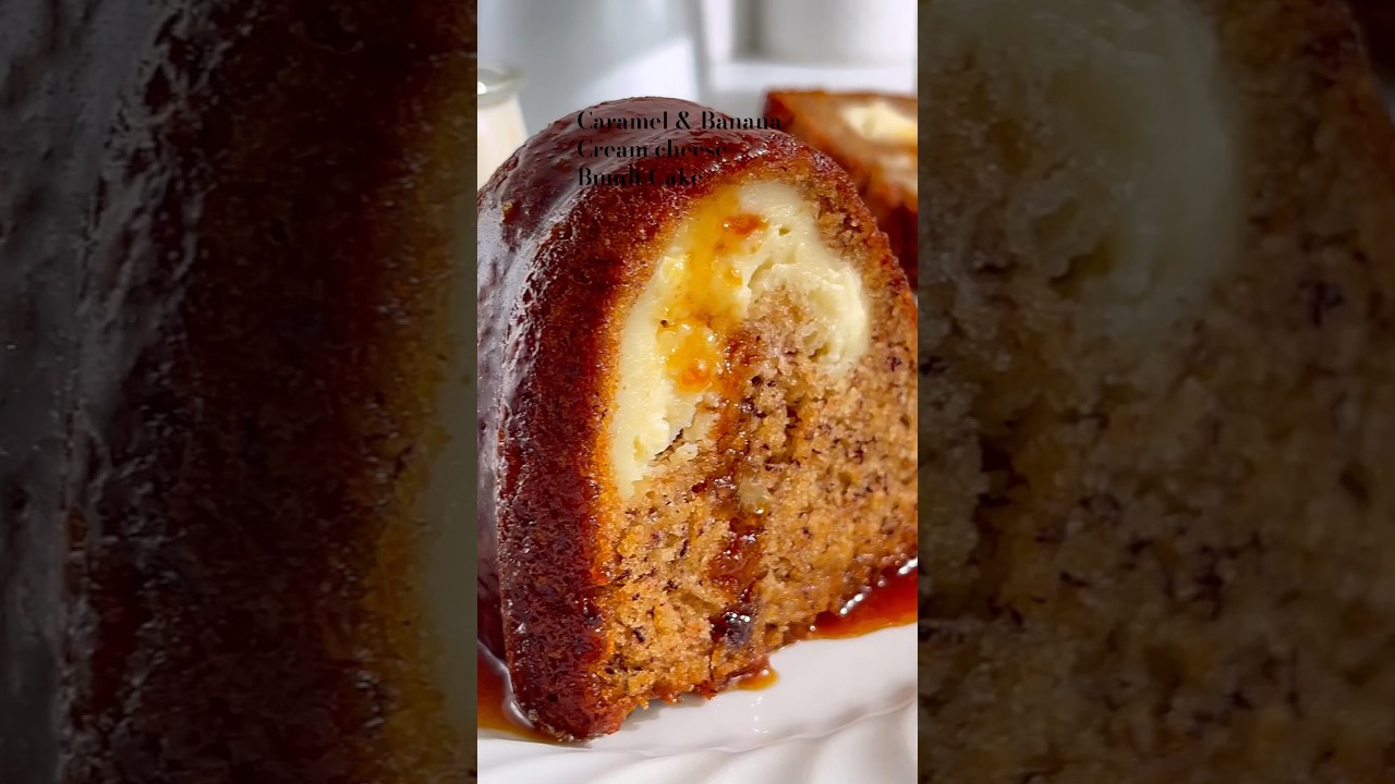 🍯Caramel & Banana Cream Cheese Bundt Cake #cake #caramel #bundtcake