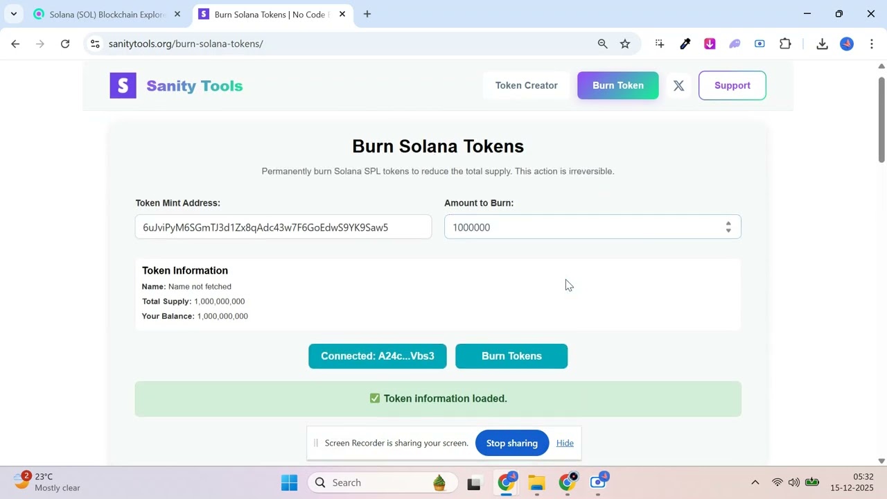 How to Burn Tokens on Solana to Reduce Supply | No-Code Token Burner