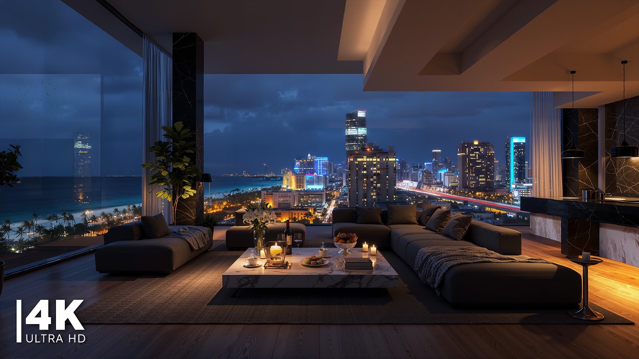 Smooth Night Jazz in Miami | Relaxing Jazz Instrumental Music in a Luxury Apartment with Ocean View