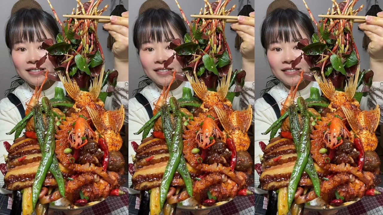 🔥 Homemade Mukbang | Braised Pork, Water Spinach, Eggs & Super Spicy Chili 🌶️ | Super delicious