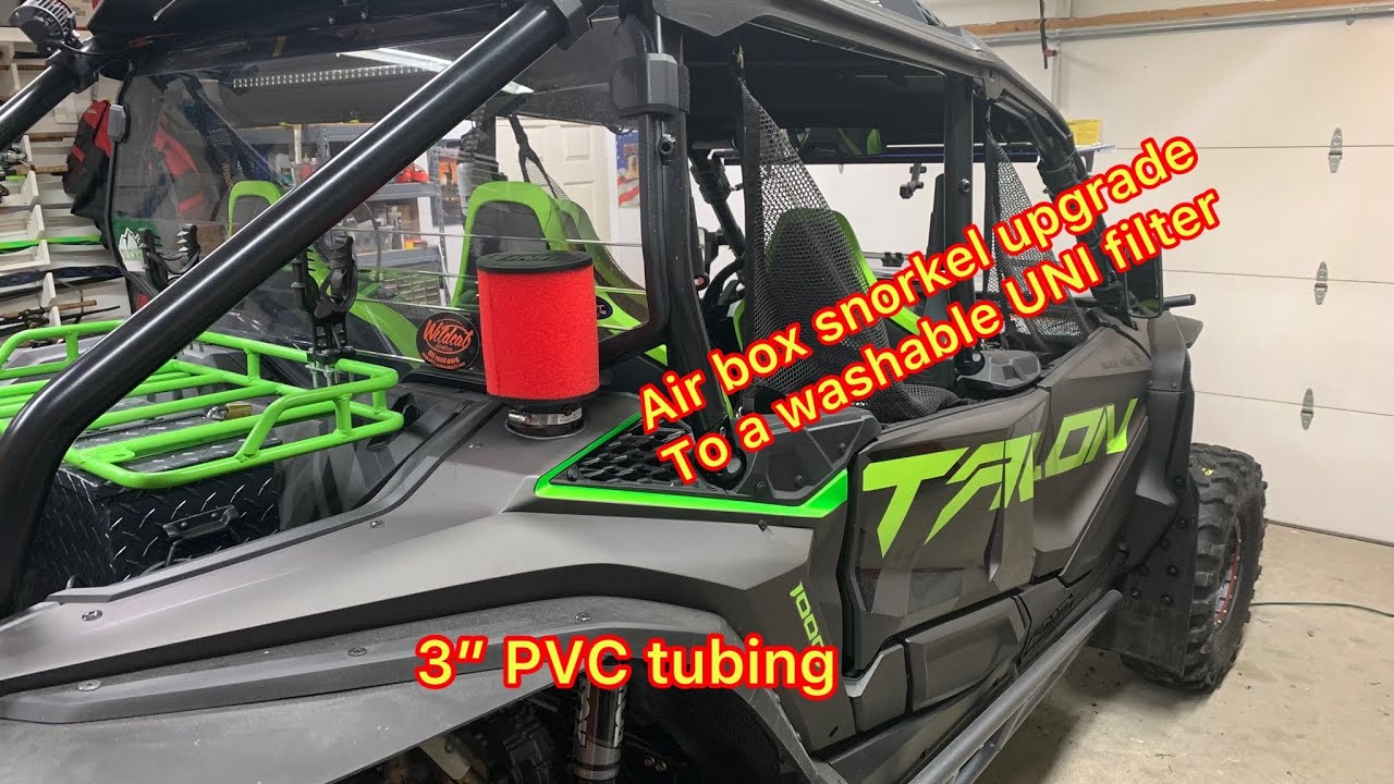 Honda Talon Snorkel to a UNI prefilter upgrade for air box.