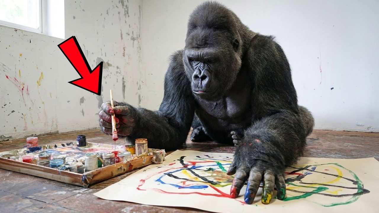 Gorilla Starts Painting. What He Creates Has Everyone Laughing | animal stories