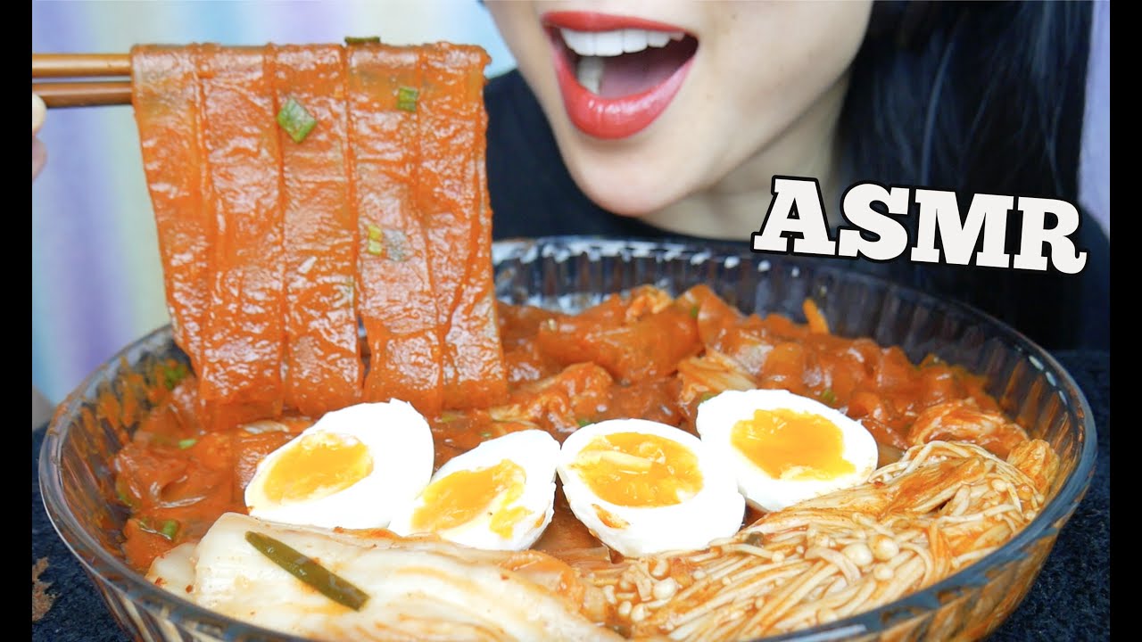 ASMR CHEWY GLASS NOODLES + ENOKI MUSHROOMS + KIMCHI + EGGS (EATING SOUNDS) NO TALKING | SAS-ASMR