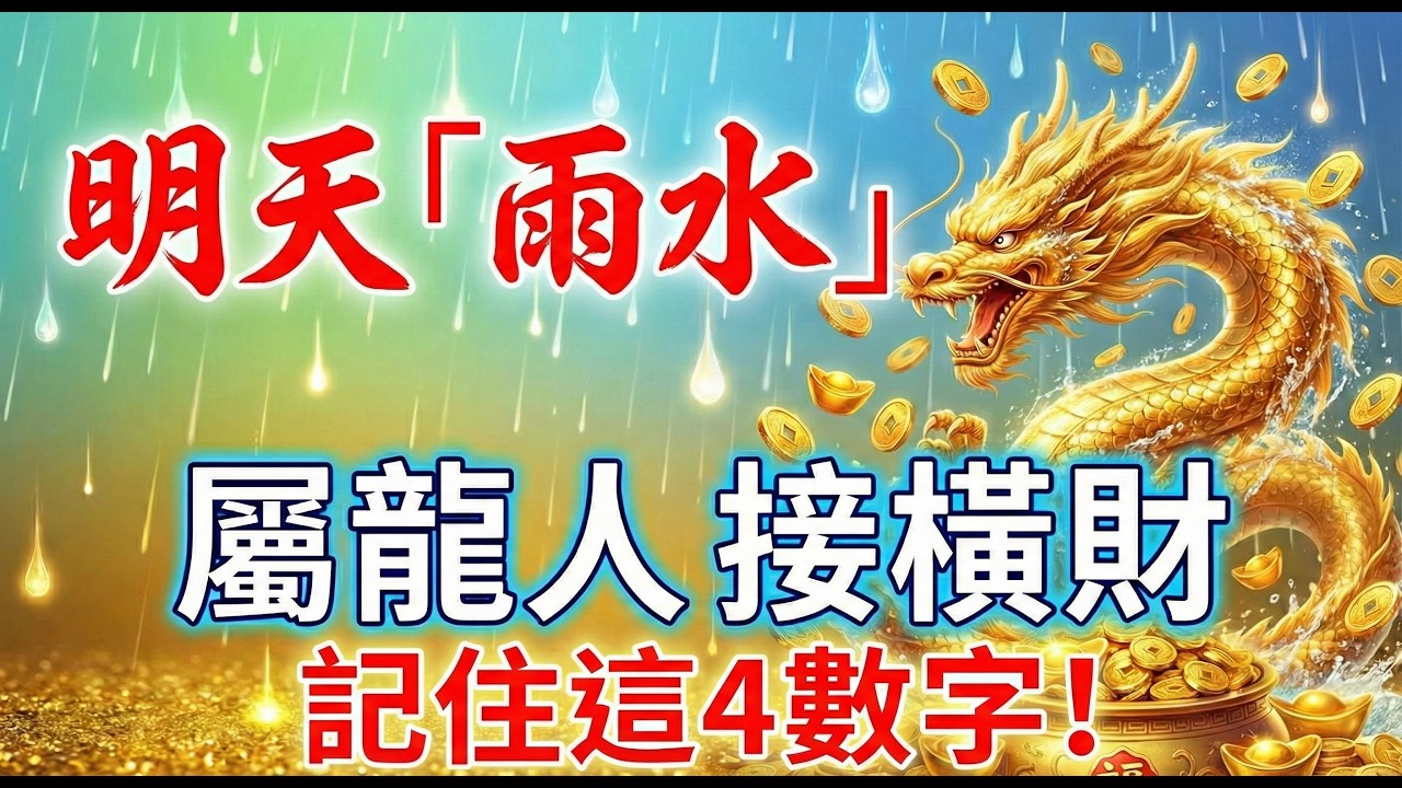 生肖龍注意！明天2月18號「雨水」，恰逢大年初二！你的偏財旺，記住這4個數字，迎接你的橫財驚喜！#生肖龍 #屬龍 #2026生肖龍運勢 #偏財運 #雨水節氣 #大年初二 #招財數字 #數字能量 #橫財