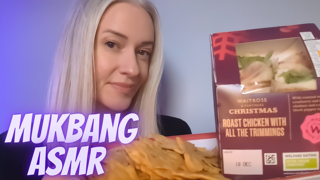 Mukbang ASMR | Roast Chicken and Trimmings Wrap - Christmas Tree Tortilla Chips (rambles)